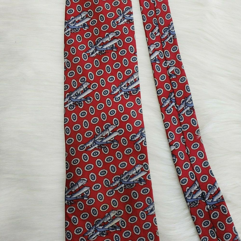 John Weitz Vintage BiPlane Airplane Silk Mens Tie